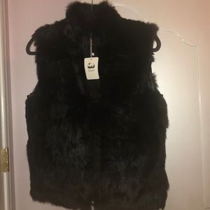 Real rabbit fur black vest